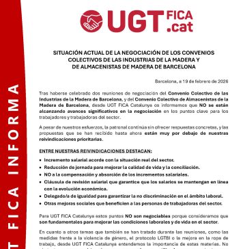 Negociación del Convenio Colectivo de las Industrias de la Madera de Barcelona, y del Convenio Colectivo de Almacenistas de la Madera de Barcelona